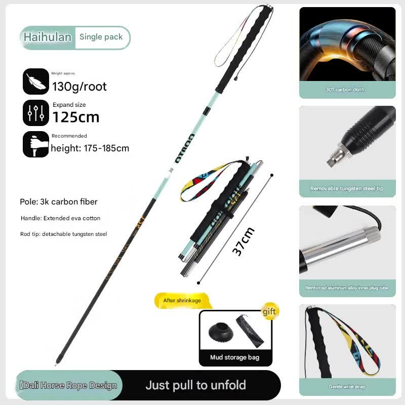 Ultralight Carbon Fiber Foldable Trail Running & Hiking Pole(blue Recommended height range 175-185cm)