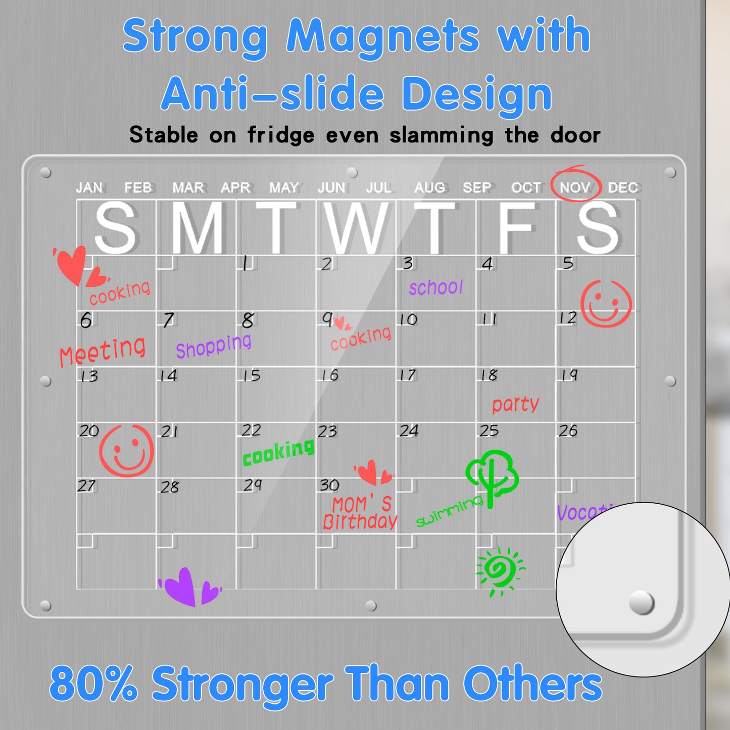Magnetic Acrylic Fridge Calendar & Memo Board Set - Dry Erase Planner with Markers & Eraser(43*30cm 3mm)