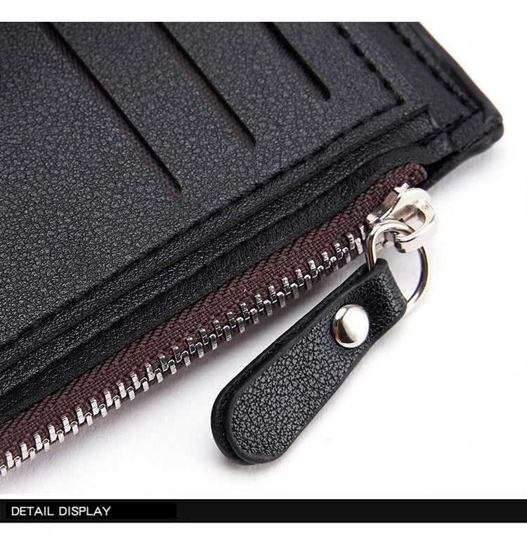 Brown Men's Slim Vertical Bifold Wallet - PU Leather Card Holder with Zipper Coin Pocket and ID Window