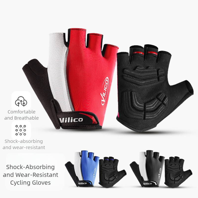 Size XL Blue Padded Half-Finger Cycling Gloves - Breathable Shock-Absorbing Workout Gloves for Gym & Fitness