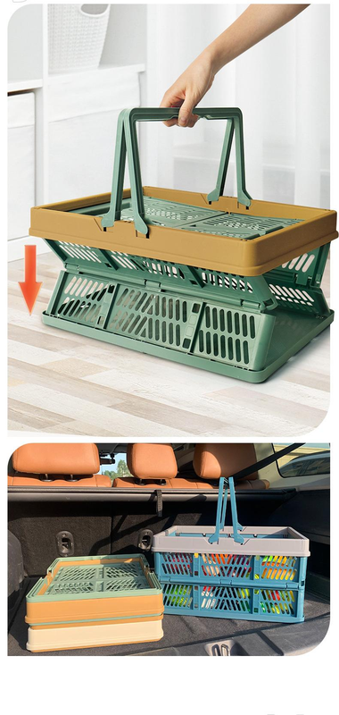 Large Collapsible Storage Basket with Handles - Portable Folding Crate for Shopping, Picnics & Car Trunk(green)