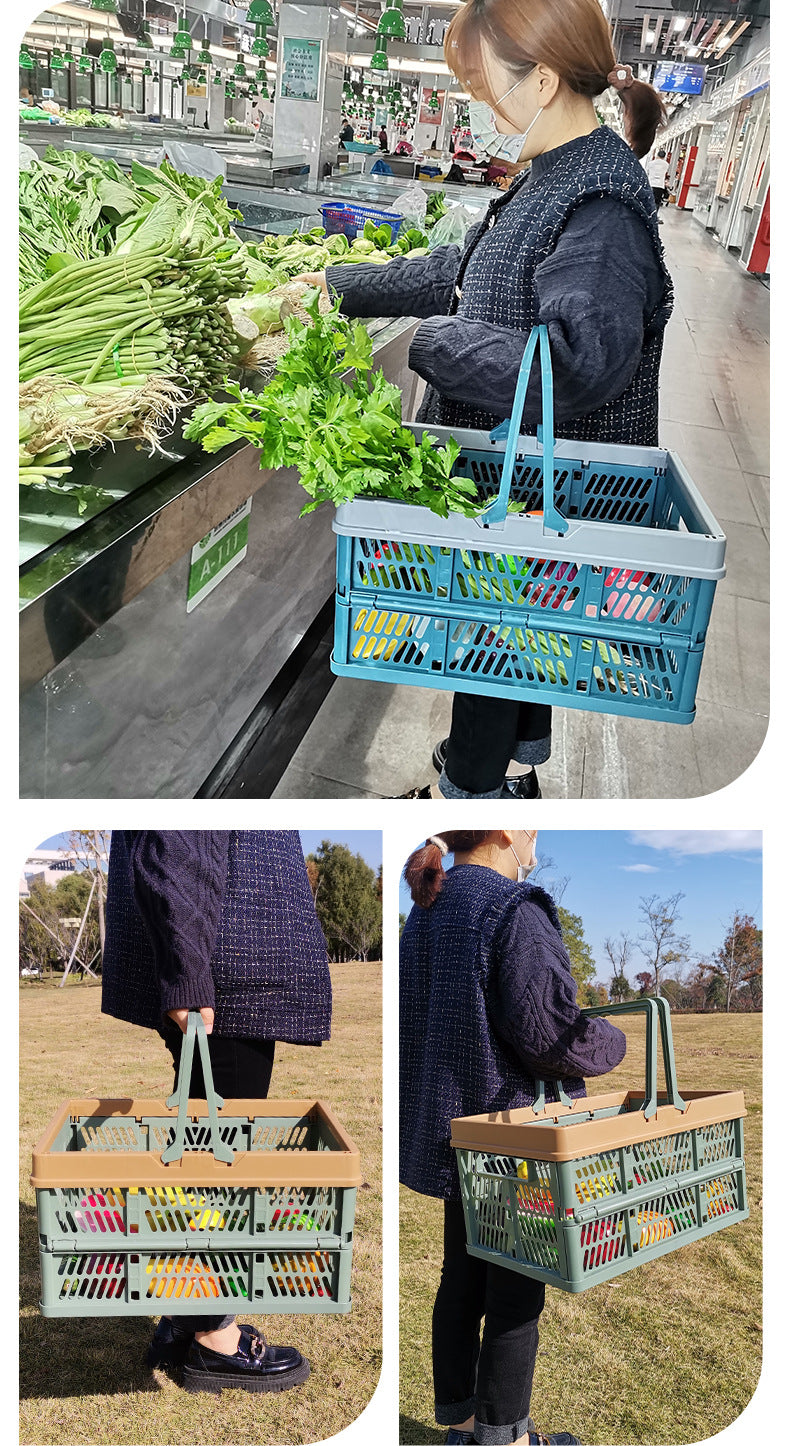 Large Collapsible Storage Basket with Handles - Portable Folding Crate for Shopping, Picnics & Car Trunk(green)