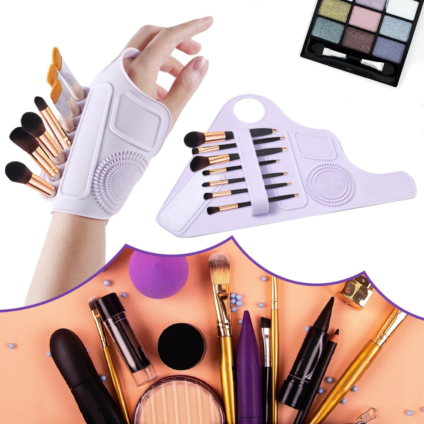 2pc Multi-Functional Silicone Makeup Artist Wristband - Wearable Palette, Brush Holder & Cleaner(blue)