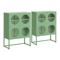 Artiss 2x Buffet Sideboard Cabinet ELLA Cupboard Storage Glass Doors Metal Green