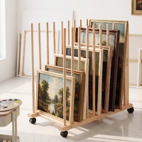 Artiss Art Drying & Storage Rack with Caster Wheels, Solid Wood Adjustable Slots Rack for Drawing Boards, Panels, Paintings, Artworks Display
