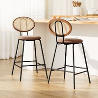 Artiss Bar Stools x2 PU Leather Brown Kitchen Counter