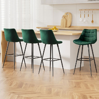 Artiss 4x Green Velvet Bar Stools Swivel Chairs