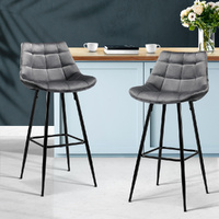 Artiss 2x Grey Velvet Bar Stools Swivel Chairs