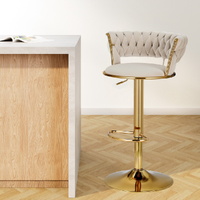 Artiss Bar Stool Gas Lift Velvet Woven Backrest Ivory