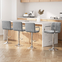 Artiss 4x Grey Fabric Gas Lift Bar Stools with Armrest