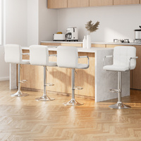 Artiss 4x White Leather Gas Lift Bar Stools with Armrest
