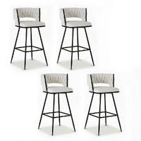 Artiss 4x Woven Velvet Bar Stools with Metal Frame - Ivory