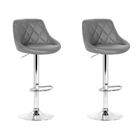 Artiss 2x Bar Stools Padded Leather Gas Lift Stool Grey