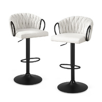 Artiss 2x Bar Stools Woven Velvet Counter Gaslift Ivory