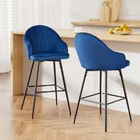 Artiss 2x Blue Velvet Swivel Bar Stools Metal Legs