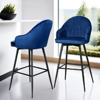 Artiss 4x Blue Velvet Swivel Bar Stools Metal Legs