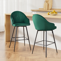 Artiss 2x Green Velvet Swivel Bar Stools Metal Legs