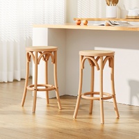 Artiss 2x Rattan Bar Stools Wooden Frame Natural