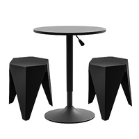 Artiss Bar Stools and Table Set 3PCS Dining Desk Kitchen Chairs Cafe Pub Black