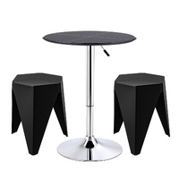 Artiss Bar Stools and Table Set 3PCS Dining Desk Kitchen Chair PVC Leather Black