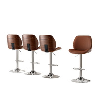 Artiss 4x Bentwood Bar Stools Adjustable Leather Brown