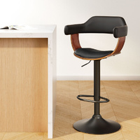 Artiss Bar Stool Gas Lift Leather Armrest Black