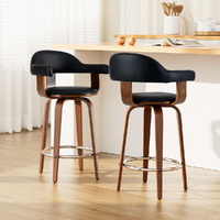 Artiss 2x Bar Stools Leather Seat Wooden Legs Black