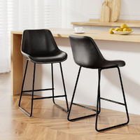 Artiss 2x Bar Stools Kitchen Counter Leather Metal Black