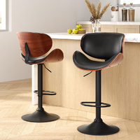 Artiss 2x Bar Stools Swivel Gas Lift Leather Black