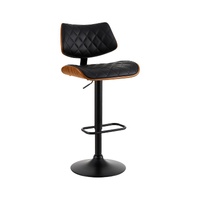 Artiss Gas Lift Bar Stools Leather Wooden Dining Black