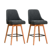 Artiss 2x Swivel Bar Stools Wooden Charcoal