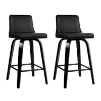 Artiss Bar Stools x2 Swivel Leather Padded Wooden Black