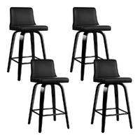 Artiss Bar Stools x4 Swivel Leather Padded Wooden Black