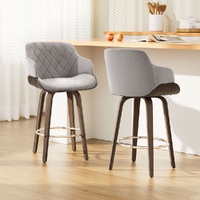 Artiss Bar Stools x2 Swivel Velvet Padded Wooden Grey