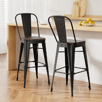 Artiss 2x Bar Stools Metal Frame Wooden Seat Retro Black