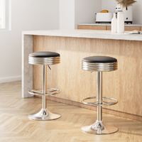 Artiss Set of 2 Backless PU Leather Bar Stools - Black Chrome