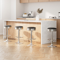 Artiss Set of 4 Padded PU Leather Bar Stools - Silver Gas Lift