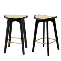 Artiss 2x Bamboo Rattan Bar Stools Counter Black