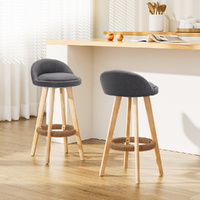 Artiss 2x Padded Linen Bar Stools Wooden Grey