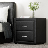Artiss CADEN Bedside Table 2 Drawers Leather Black