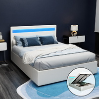 Artiss COLE Double Bed Frame LED Gas Lift White