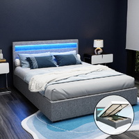 Artiss COLE Queen Bed Frame LED Gas Lift Grey