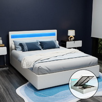 Artiss COLE Queen Bed Frame LED Gas Lift White