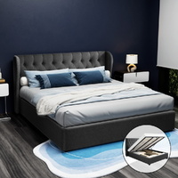 Artiss ISSA King Bed Frame Gas Lift Storage Charcoal