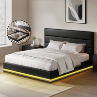 Artiss LUMI Queen Bed Frame LED Gas Lift Black