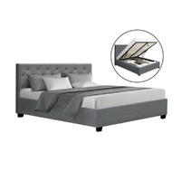 Artiss VILA Queen Bed Frame Gas Lift Storage Grey