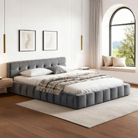 Artiss HAVEN Double Bed Frame Velvet Plush Headboard Grey