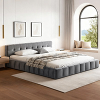 Artiss Queen Bed Frame Grey Velvet Plush Headboard Platform