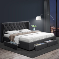 Artiss MILA Queen Bed Frame Charcoal 4 Drawers Storage