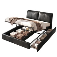 Artiss King Bed Frame Gas Lift Storage 3 Drawers Adjustable Headboard Platform Bed Black